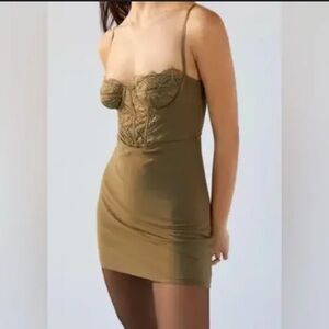 NWT Urban Outfitters Olive Green Lace Bustier Mini Dress Large
